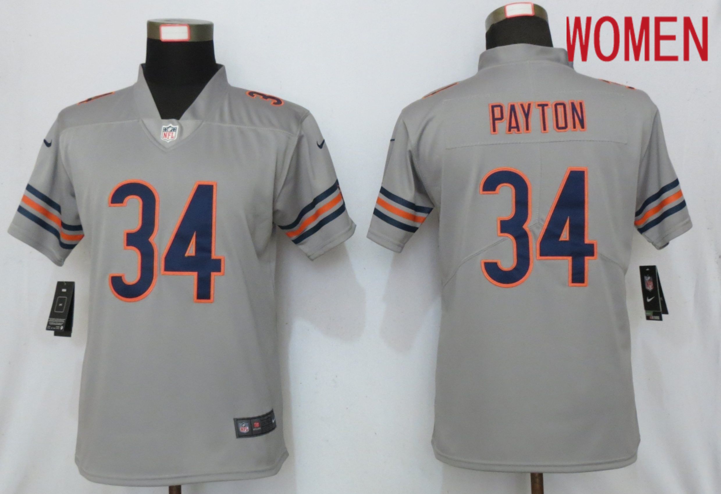 Women Chicago Bears #34 Payton Grey 2019 Vapor Untouchable Nike Silver Inverted Elite Playe NFL Jerseys